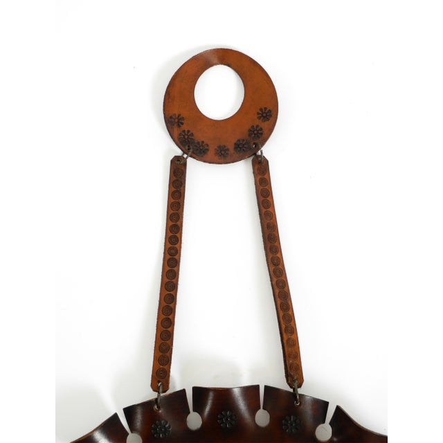 Glass Round Wall Mirror with Leather Frame and Strap, 1960s For Sale - Image 7 of 17
