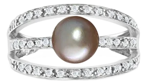 Culturd Black Pearl Diamond Statement Ring .30cttw 14k White Gold, Size 7.5