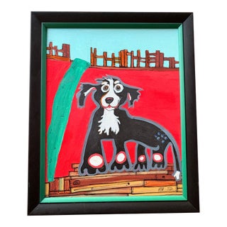 Original Whimsical and Colorful Dog Painting For Sale