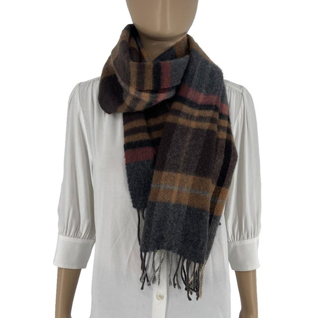 Barbour Brown Plaid 100% Wool Scarf