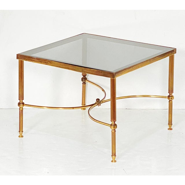 French Modern Square Cocktail or Coffee Low Table of Brass With Smoked Glass Top For Sale In Austin - Image 6 of 8