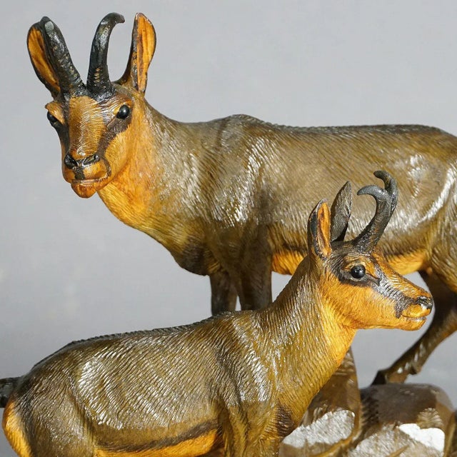 Carved Wood Chamois Family by Ernst Heissl, Ebensee, Austria, 1900s For Sale - Image 8 of 11