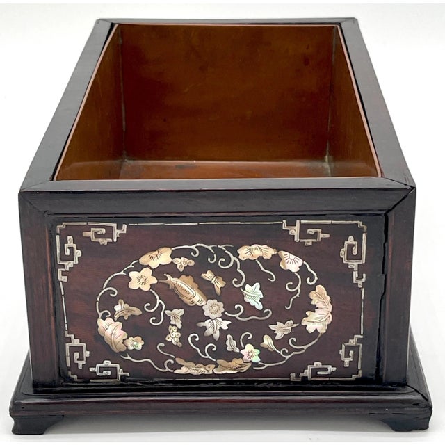 Antique Chinese Mother of Pearl Inlaid Hardwood Jardinière with Copper Liner For Sale - Image 11 of 12