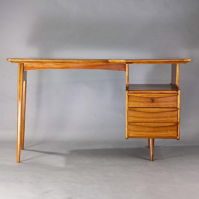 Brown Vintage Teak Desk with Amaranth Glass, 1950s For Sale - Image 8 of 10