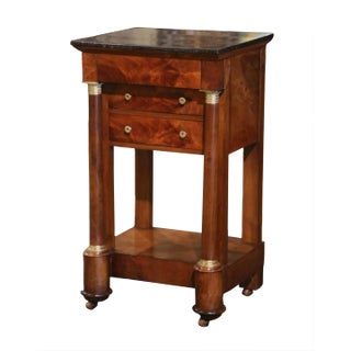 19th Century French Empire Marble Top Mahogany Bedside Table With Drawers For Sale