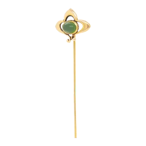 Antique Art Nouveau 14k Gold & Jade Green Glass Stickpin