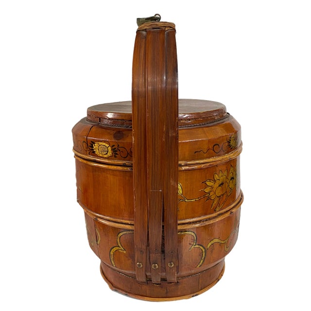 Antique Chinese Round Wedding Basket Two Tier 18” Tall For Sale - Image 4 of 8