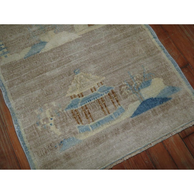 Art Deco Pictorial Silver Brown Baby Blue Chinese Art Deco Mat Size Rug For Sale - Image 3 of 6