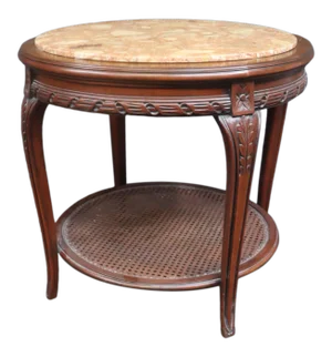 French Style 2-Tier Marbletop Mahogany Side Table