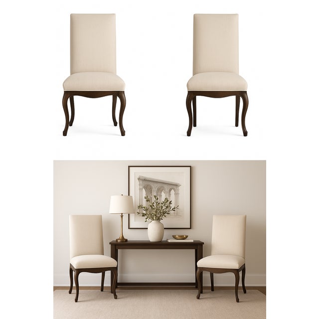 Restoration Hardware Pair of Restoration Hardware Linen-Upholstered Side Chairs For Sale - Image 4 of 5
