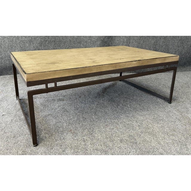 Contemporary Modern Gray Wood and Iron Coffee Table For Sale - Image 3 of 12