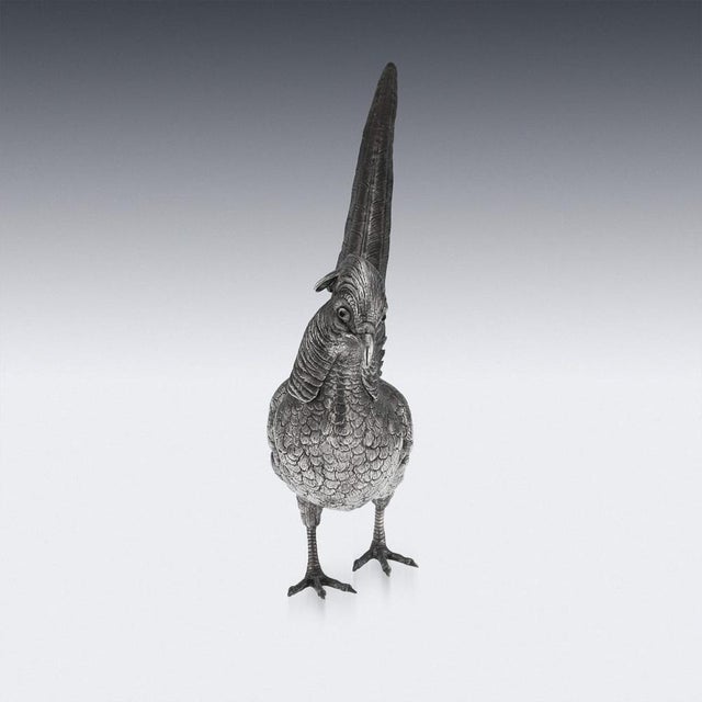 Antique German Silver Pheasant Statues, 1900, Set of 2 For Sale - Image 6 of 18