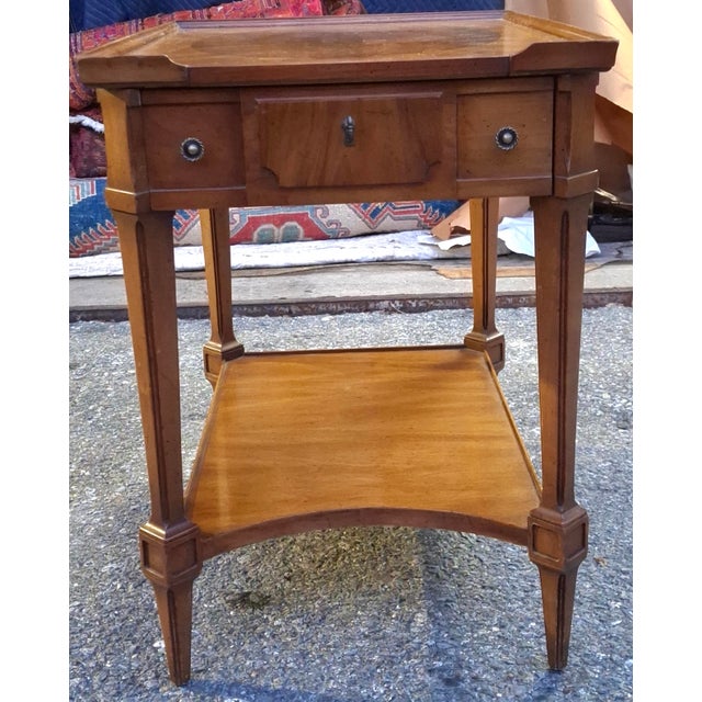 Mid 20th Century Pair John Widdicomb Walnut and Burl Single Drawer Tiered Side Tables For Sale - Image 14 of 18