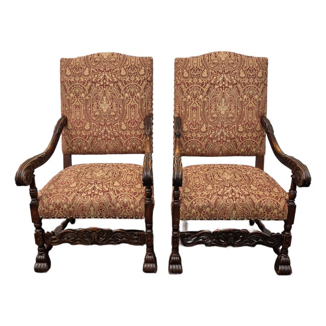 Late 19th C. Danish Louis XIV Throne Style Chairs- A Pair For Sale