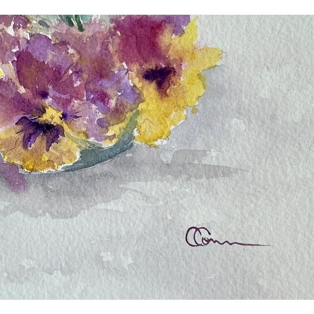 Mauve Original “6 Violas” Watercolor Painting For Sale - Image 8 of 8