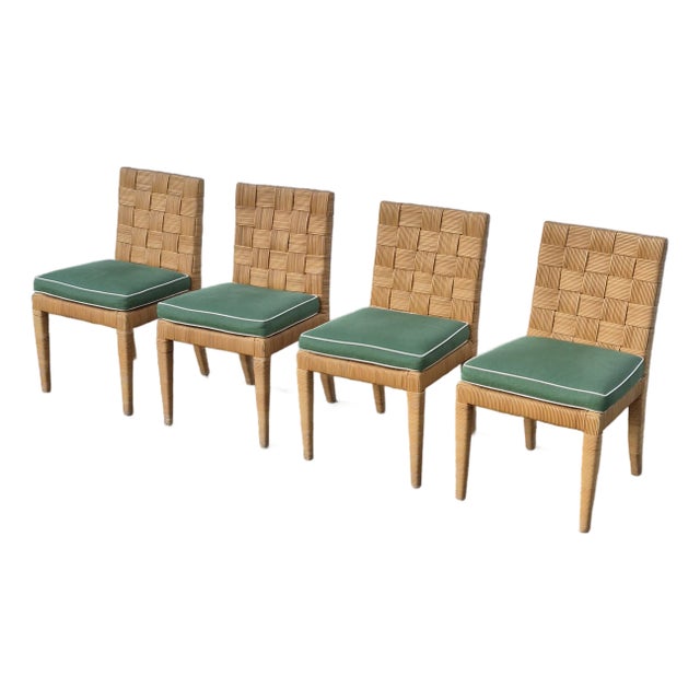 1990s Bielecky Brothers Organic Modern Coastal Cane Rattan Dining Chairs, Set of 4 For Sale