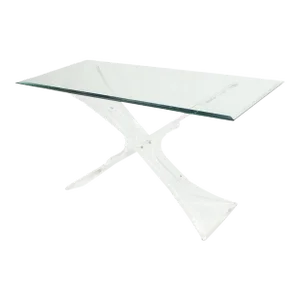 Lucite X Shape Base Glass Top Mid Century Modern Console Sofa Table