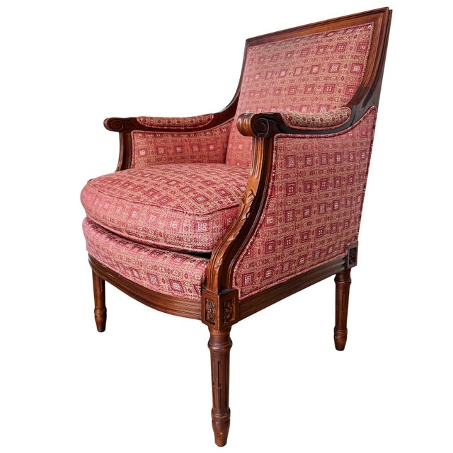 1980s Vintage Hancock & Moore Louis XVI Neoclassical Mahogany Bergère Chairs - A Pair For Sale - Image 5 of 17