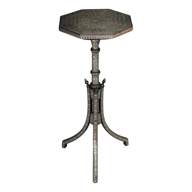 Antique Side Table with Brass Inlays, 1880s For Sale