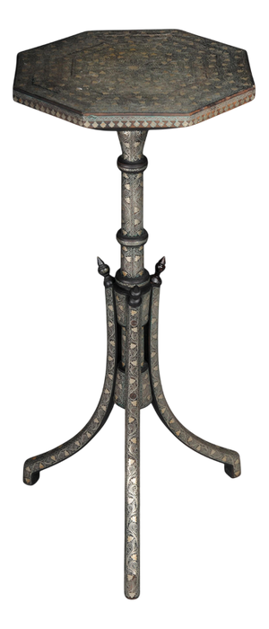 Antique Side Table with Brass Inlays, 1880s