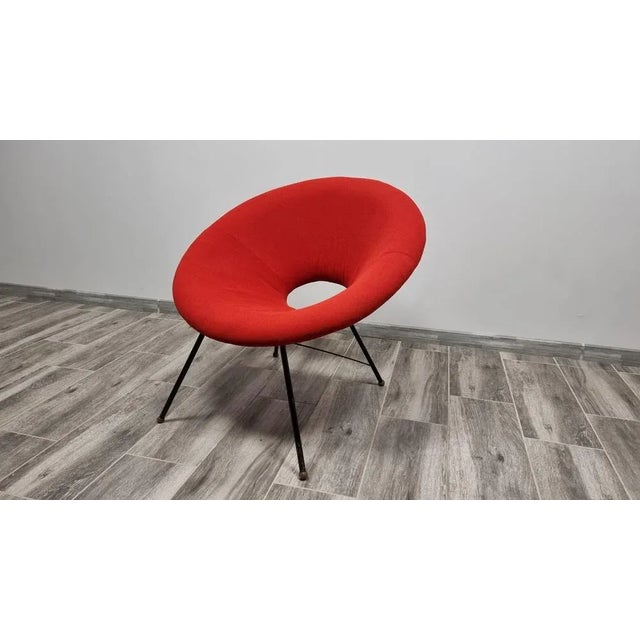 Textile Mid-Century Red Fabric Armchair, 1960s For Sale - Image 7 of 7