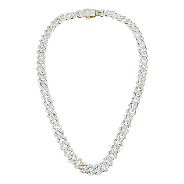 3.5Ct Pave Diamond Necklace 28.4 GM, 14 Karat Gold Necklace , UNISEX For Sale