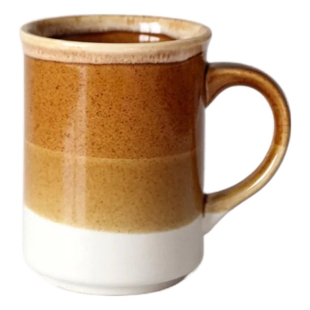 Vintage 1970s Brown Tan and Cream Ceramic Coffee Mug For Sale