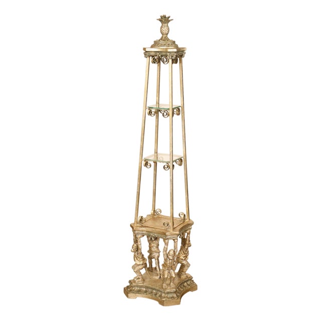 Figural Monkey Form Gilt Metal Obelisk Étagère For Sale