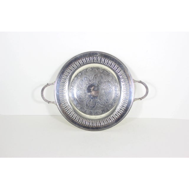 English Vintage Small Silver Plated Tray Trinket Dish With Pierced Detail and Handles For Sale - Image 3 of 9