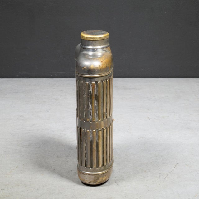 Metal Art Deco Prohibition Era Brass Plated Chrome Caged Glass Flask c.1920 For Sale - Image 7 of 9