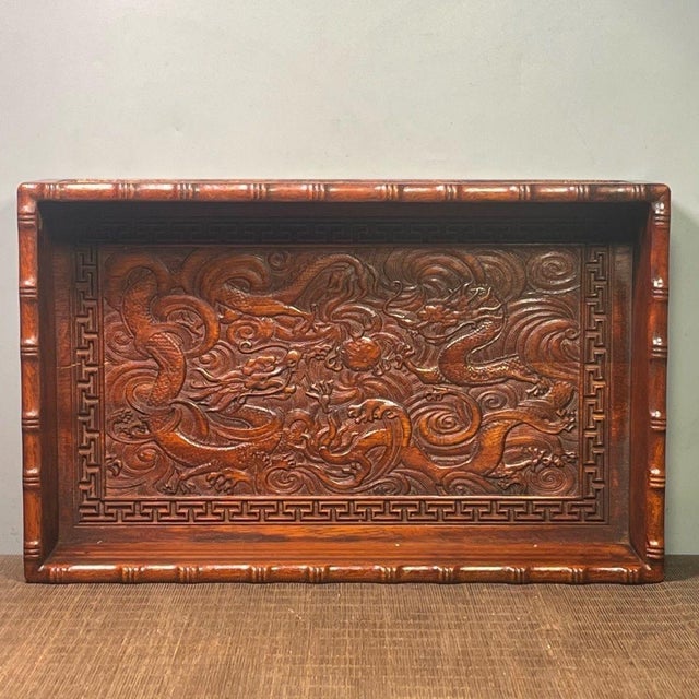Vintage Rosewood Carved Rectangular Tea Tray | Chairish