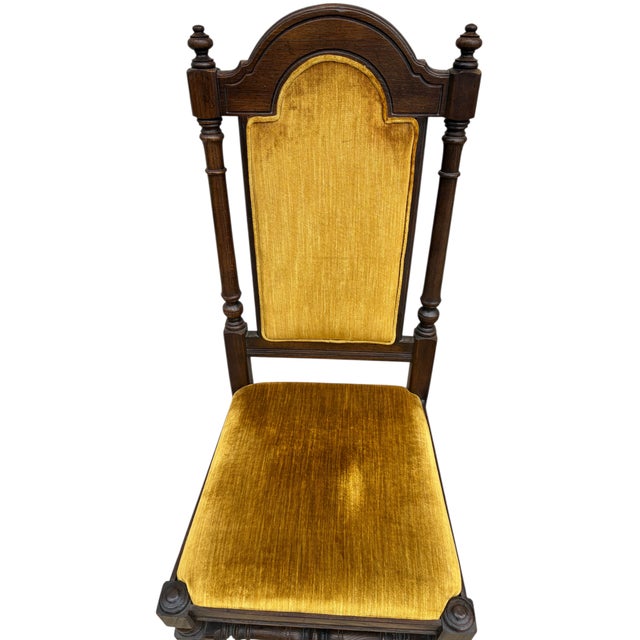 1980s 1980s Ethan Allen Jacobean Royal Charter Oak Dining Room Side Chairs Gothic Pair For Sale - Image 5 of 12