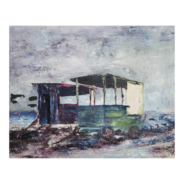 Mid 20th Century Modernist Seaside Wagons Painting For Sale