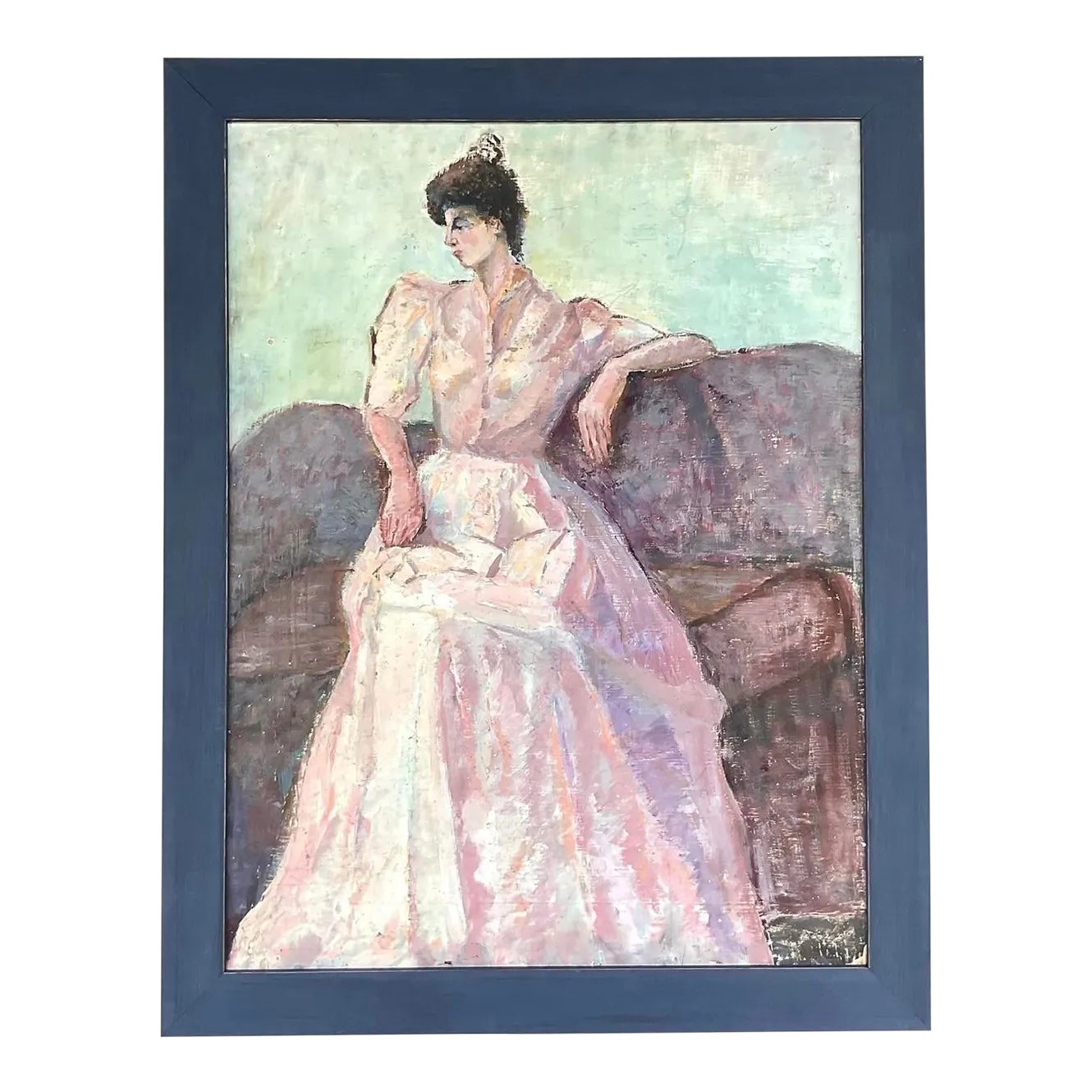 Vintage Impressionsit Original Oil Portrait Painting of Woman in Pink ...