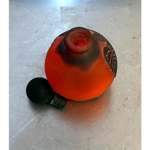 Art Deco Galle' Style Red/Black Satin Cameo Glass Art Deco Perfume Bottle For Sale - Image 3 of 4