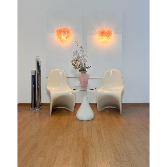 Glass Glass Wall Sconces with 10 Iridescent Alabaster Pink Discs, 1990s, Set of 2 For Sale - Image 7 of 16