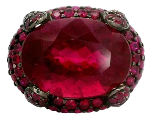 14.16 Carat Rubellite Tourmaline Ruby 18k White Gold Cocktail Ring, Size 6.25