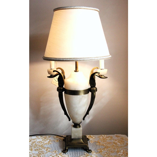 Beige Vintage Italian Alabaster and Brass Table Lamp, 1950s For Sale - Image 8 of 13