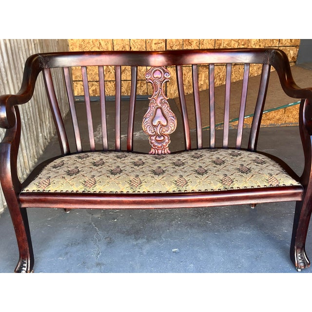 Early 20th Century Antique S. Karpen & Bros. Chicago Art Nouveau Carved Two-Person Settee, C. 1905–1915 For Sale - Image 5 of 12