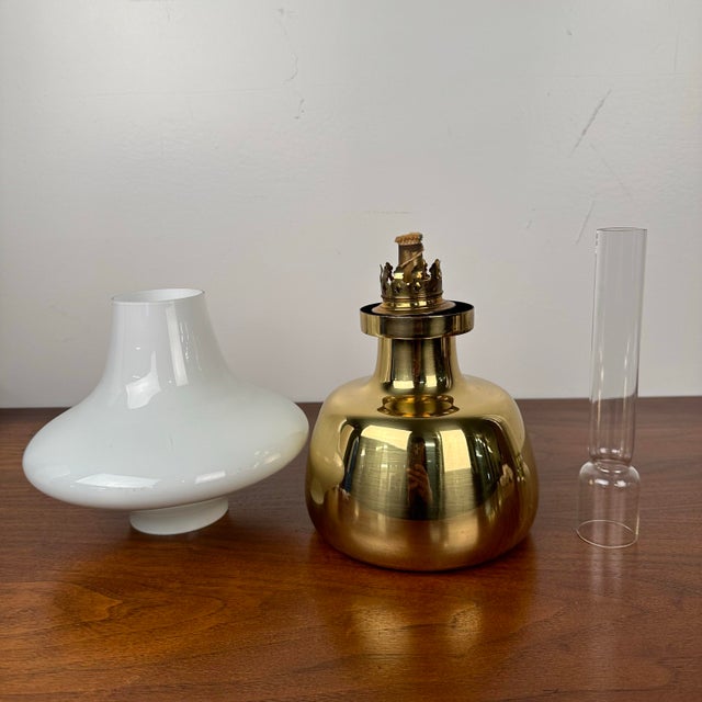 Drastic New Danish Louis Poulsen & Co. Petronella Oil Lamp by Henning Koppel Glass and Brass For Sale - Image 9 of 12