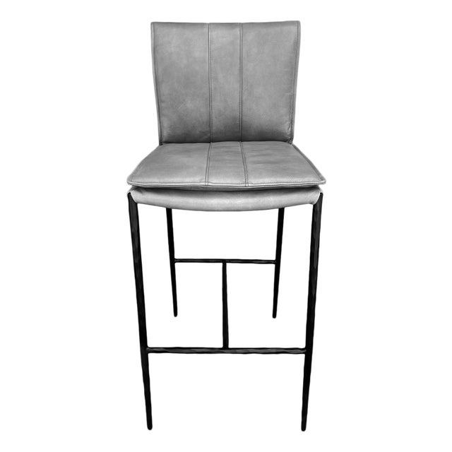 Dusk Grey Leather Bar Stool For Sale