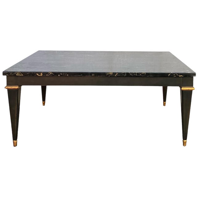 Neoclassical Neo-Classical Style Ebonized & Gilt Marble Top Coffee Table by Baker Furniture For Sale - Image 3 of 8