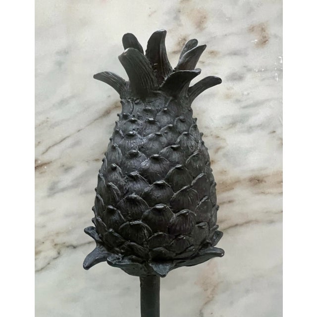 Rustic European Verdigris Pineapple Outdoor Garden Stake For Sale - Image 3 of 11