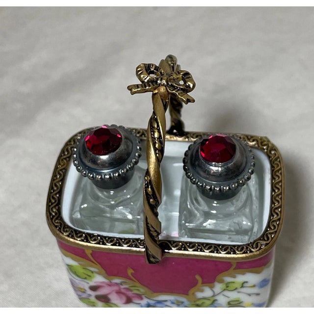 1960s Vintage Handmade French Peint Main Limoges Perfume Bottle Trinket Box Sterling For Sale - Image 5 of 8