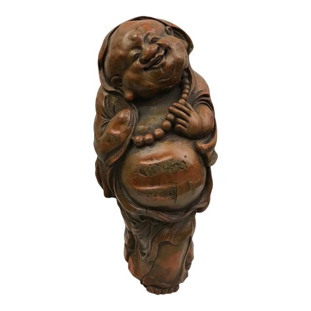 1980s Chinese Art Carved Bamboo Happy Buddha Sculpture For Sale