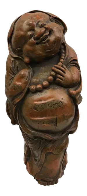 1980s Chinese Art Carved Bamboo Happy Buddha Sculpture