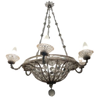 Vintage Crystal Beaded Chandelier, 1940s For Sale