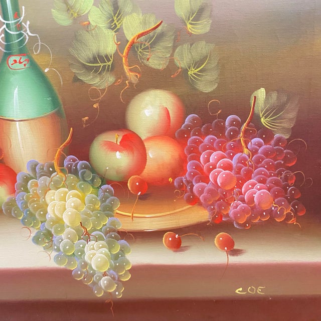 Vintage Still Life "Wine and Grapes" Painting on Canvas For Sale In Sacramento - Image 6 of 10