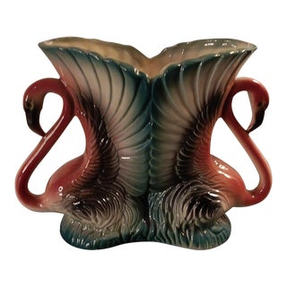 1970s Vintage Maddux Pottery Usa Dual Flamingo Handle Bud Vase For Sale
