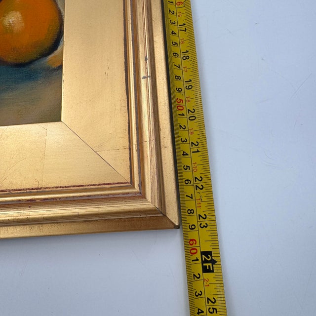 Vintage Oil Painting Still Life of Oranges & Green Glass Bottle Framed - Unsigned For Sale - Image 10 of 11